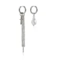 Boucles d'oreilles créoles asymétriques croix chaîne et perle mode punk pour femmes. - Boucles d'Oreilles à Franges de Perles (ZW1694)