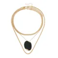 Collana a catena di serpente dorata multistrato con pendente ovale nero gioiello alla moda donna - Collana / Nero