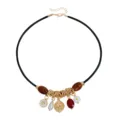 Collana girocollo vintage multi-elemento con cordino nero e ciondoli in metallo dorato - Stile Perla Marrone Corda Nera (ZW1334-4)