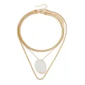 Collana multi-strato a catena di serpente dorata con ciondolo ovale da donna gioielli - Collana / Bianco