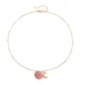 Elegant gold chain necklace featuring a cute pink raspberry and shiny crescent moon pendant. - Crescent (ZW1445 2#) / Gold