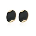 Chic orecchini a lobo ovali in smalto nero con bordo dorato irregolare per donne eleganti. - Orecchini a lobo / Nero
