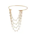 Gold arm cuff with multi-layer chains and pearls, chic retro tassel upper arm bracelet for women. - White Artificial Pearl (ZW1123-2)