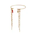 Gold arm cuff bracelet with tassel chains, pearls and red chili pendant for women stylish - Red Chili (ZW1113-1)
