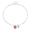 Fashion sweet pink raspberry pendant clavicle chain with metallic heart charm and silver link. - Flat Heart (ZW1445 6#)
