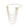 Gold multi-layer tassel arm cuff chain with pearls and beads fashion jewelry women. - Gold and White Beads (ZW1136-2)