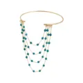 Boho gold tone open armlet with cascading blue turquoise bead chains, perfect variant style. - Faux Turquoise (ZW1136-3)