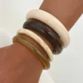 Resin bangles stack, colorful marbled transparent resin bracelets, smooth arc fashion jewelry. - Light Yellow 4-Piece Set