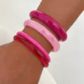 Colorful resin bangle set featuring transparent gradient acrylic stackable bracelets for women fashion. - Rose Red 4-Piece Set