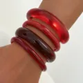 Stylish red transparent resin stackable bangles fashion smooth bracelet for women - Red 4-Piece Set