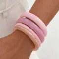Pink resin stackable bangles set, colorful glossy translucent smooth circle bracelet jewelry. - Pink 4-Piece Set