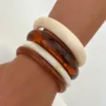 Resin Bangle Set Colorful Translucent Acrylic Stackable Bracelets Fashion Jewelry for Women - Amber 4-Piece Set
