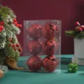 Christmas glitter ball set 6pcs hollow deer red ornaments for tree holiday decor - 6 Pieces Set / Red