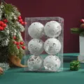 6pcs White Glitter Christmas Balls Hollow Deer Snowflake Ornaments Tree Hanging Decor - 6 Pieces Set / White