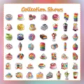 Conjunto de pegatinas holográficas de postres dulces y pasteles para diario deco - Botánico Floral Vintage (FE306) / 60 Piezas/Paquete