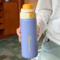 Stainless steel insulated water bottle with dual drink pop-up lid, portable purple tumbler for daily use. - 500ml / Blue