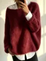 Oversized burgundy mohair knit sweater for women, cozy long sleeve pullover for winter. - S / Tops / Burgundy