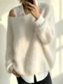Cozy loose off-shoulder mohair knit sweater for women, perfect for autumn winter chic style. - Off White