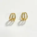 Gold triple hoop earrings with chic quilted texture, elegant stainless steel jewelry for women. - Curved Triple-Layer Cross (Quilted Pattern) / Gold