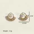French vintage bohemian pearl zircon half-circle stud earrings with detailed size specs. - Fan