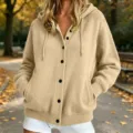 Women knitted hooded cardigan sweater, solid color button up autumn outerwear detail. - S / Tops / Apricot