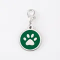 Stainless steel dog paw pendant charm with green enamel and secure lobster clasp detail. - Dog Paw Round Pendant / Silver Rim Green Enamel With 18mm Alloy Lobster Clasp