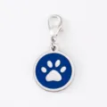 Stainless steel dog paw charm pendant with lobster clasp blue enamel pet accessory jewelry item - Dog Paw Round Pendant / Silver Rim Blue Enamel With 18mm Alloy Lobster Clasp