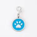 Stainless steel dog paw pendant charm with lobster clasp, blue enamel detail for pet ID tag. - Dog Paw Round Pendant / Silver Rim Light Blue Enamel With 18mm Alloy Lobster Clasp