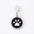Stainless steel dog paw pendant with lobster clasp, black enamel charm detail accessory. - Dog Paw Round Pendant / Silver Rim Black Enamel With 18mm Alloy Lobster Clasp