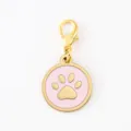 Stainless steel gold-plated pink enamel paw print pendant lobster clasp charm for pet necklace - Dog Paw Round Pendant / Gold Rim Pink Enamel With 18mm Alloy Lobster Clasp