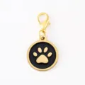 Stainless steel dog paw pendant keychain with lobster clasp, durable metal pet ID tag charm. - Dog Paw Round Pendant / Gold Rim Black Enamel With 18mm Alloy Lobster Clasp