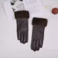 Women winter warm leather gloves with plush cuff brown windproof thermal gloves for outdoor sports - One Size / Dark Brown