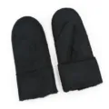Winter warm black faux suede mittens for women, cozy plush lining soft cold weather gloves. - Mittens / Black