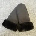 Winter warm shearling leather gloves with soft plush cuffs, windproof cold resistant snow mittens. - One Size / Brown