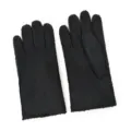Women winter warm genuine suede shearling full finger black gloves for cold weather daily wear - Five-finger Gloves / Black