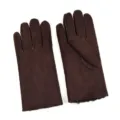 Brown suede winter gloves with plush lining, warm full-finger thermal gloves for women. - Five-finger Gloves / Dark Brown