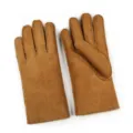 Brown suede winter warm full finger gloves for women, cozy plush lining sheepskin mittens. - Five-finger Gloves / Khaki