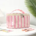 Bolsa de cosméticos impermeable a rayas rosa y blanca de gran capacidad bolsa de viaje para maquillaje - Rayas Rosa y Beige