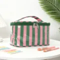 Bolsa de maquillaje impermeable rayas rosa verde gran capacidad estuche de viaje practico. - Rayas Verde y Rosa