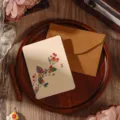 Vintage Chinese style greeting card with botanical illustration and kraft envelope for birthday gifts. - Wild Cherry Style