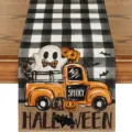 Runner da tavola Halloween quadri bianco e nero con simpatica zucca camion fantasma - 33*91 / 7
