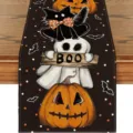 Runner da Tavola Halloween Fantasma Gatto Nero Zucca Tovaglia Stampata per Festa Cucina - 33*91 / 20