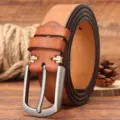 Ceinture en cuir véritable vintage pour hommes boucle ardillon décontractée mode chic - 105cm / Kaki