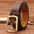 Ceinture homme en cuir veritable vintage avec boucle ardillon, ceinture marron style decontracte - Boucle en Cuivre 34932 / Brun Rouge / 105cm