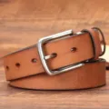 Retro echt lederen riem voor heren dames casual jeans rundleer metalen doorn gesp - 105cm / Khaki