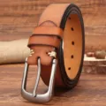 Ceinture en cuir de vaches marron rétro pour homme style décontracté avec boucle ardillon - 105cm / Kaki
