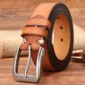 Ceinture homme en cuir de vachette rétro avec boucle en métal robuste pour jean et loisir. - 105cm / Kaki