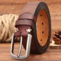 Ceinture en cuir véritable vintage pour hommes boucle ardillon en métal marron sangle - 120cm / Brun Rouge