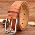 Ceinture en cuir véritable pour homme boucle ardillon vintage marron élégante chic - Kaki / 105cm
