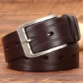 Ceinture Homme Vintage Marron Foncé Cuir Vachette Casual avec Boucle en Métal Style. - 105cm / Café